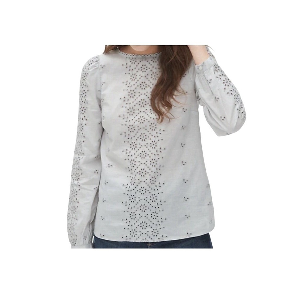 Gap Women's Eyelet Embroidered Blouse, 100% Cotton Lightweight Gray Size Small